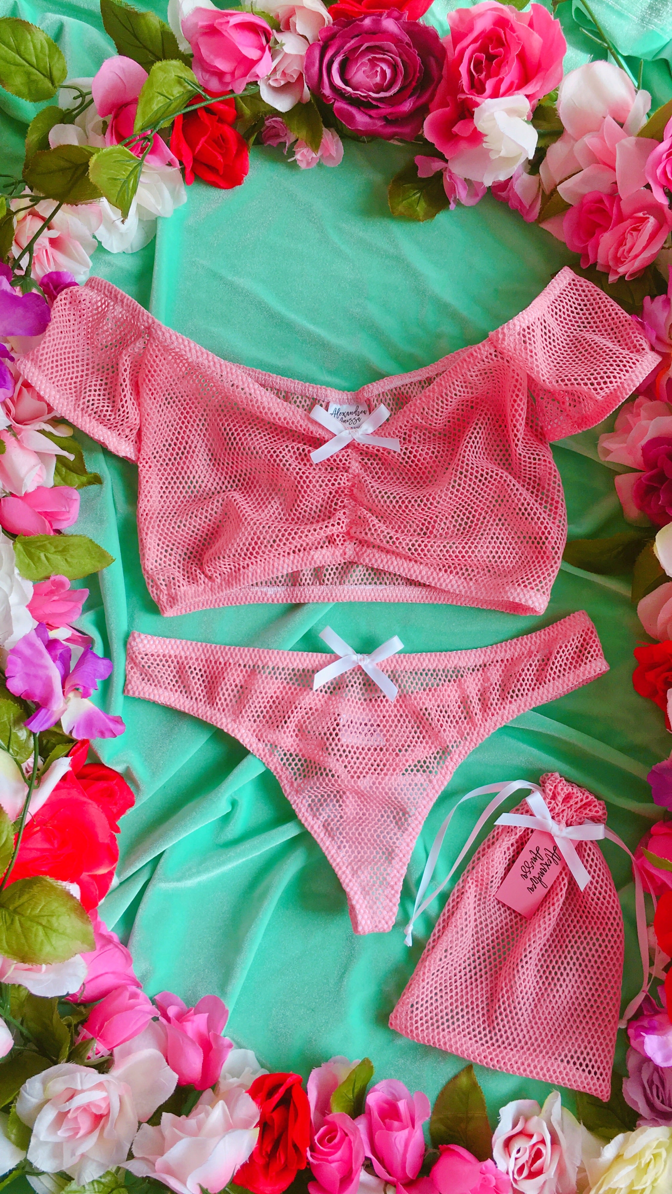 Alexandrea Anissa Fishnet Lingerie Set - Baby Pink