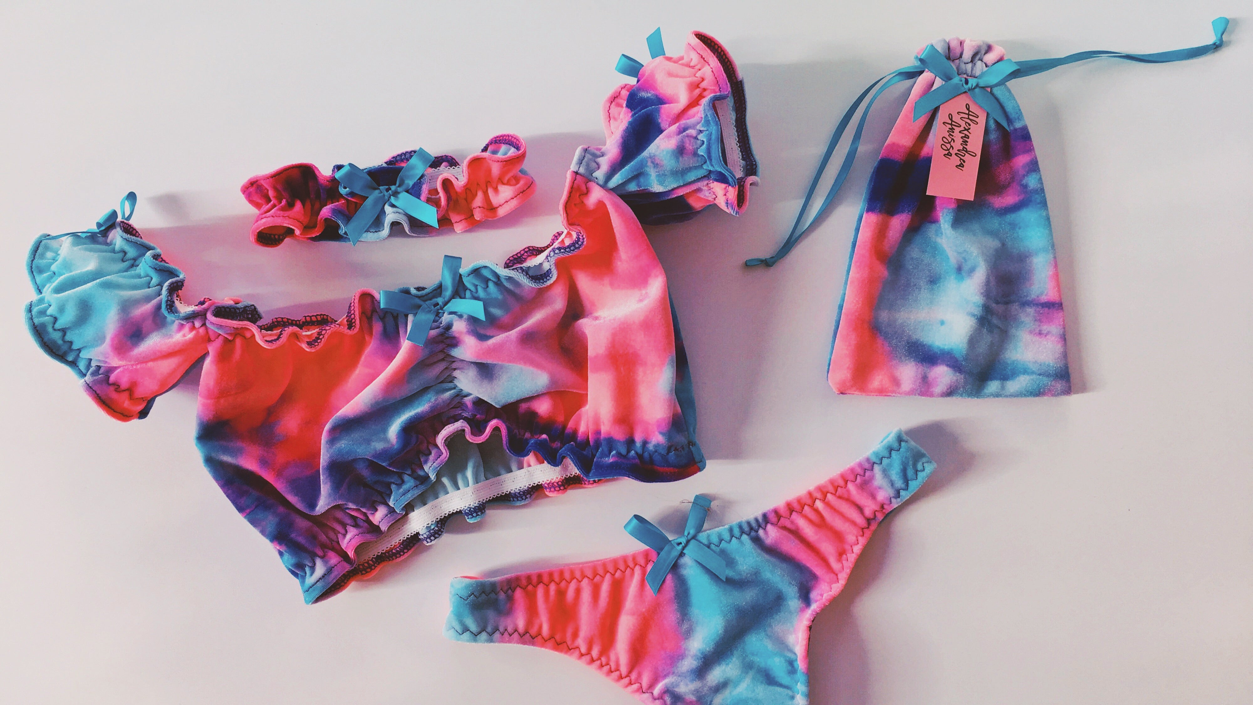 Alexandrea Anissa Cotton Candy Tie Dye Velvet Lingerie Set